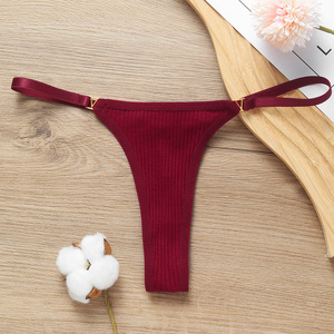 Tangas de algodón para mujer al por mayor, bragas de talle bajo con tirantes finos, ropa interior transpirable de punto acanalado para mujer - Product Image 1