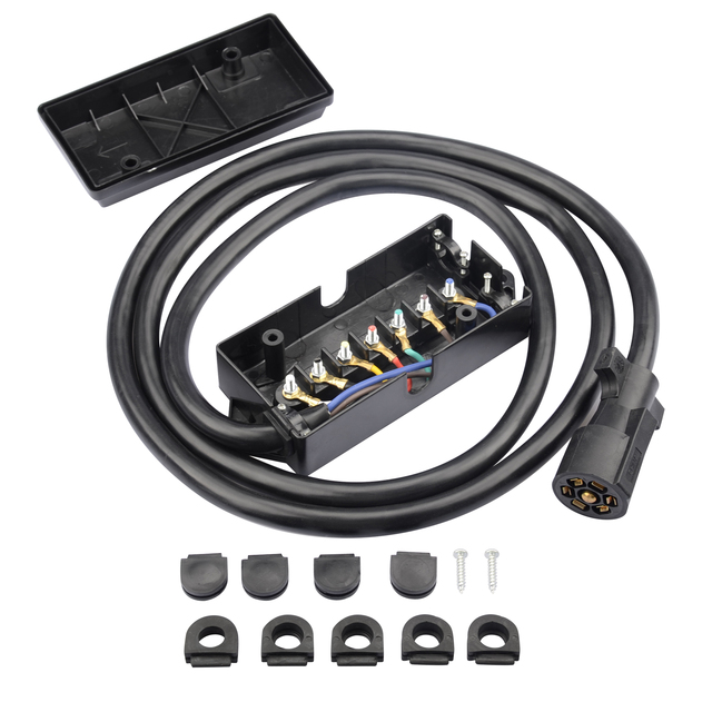 7 Way Trailer Junction Box with Trailer Cord, RV Standard 7 Pin Trailr Cord Adpater with Conjunction Wire Box