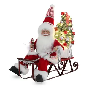 LED 조명 썰매에 앉아 산타 클로스 인형 인형 선물 가방 휴일 및 파티 용품 레드 산타 클로스 썰매