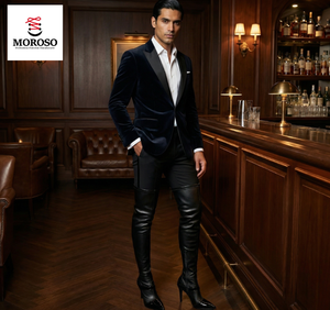 Bottes Chelsea classiques de luxe sur mesure pour hommes, en cuir noir, à bout pointu, talon <span class=keywords><strong>aiguille</strong></span>, hauteur genou, pour toutes les saisons - Product Image 6