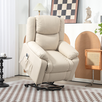 Fauteuil inclinable moderne en cuir avec fonction massage et levage, fonction repose-tout plat et cadre en bois extensible pour salon