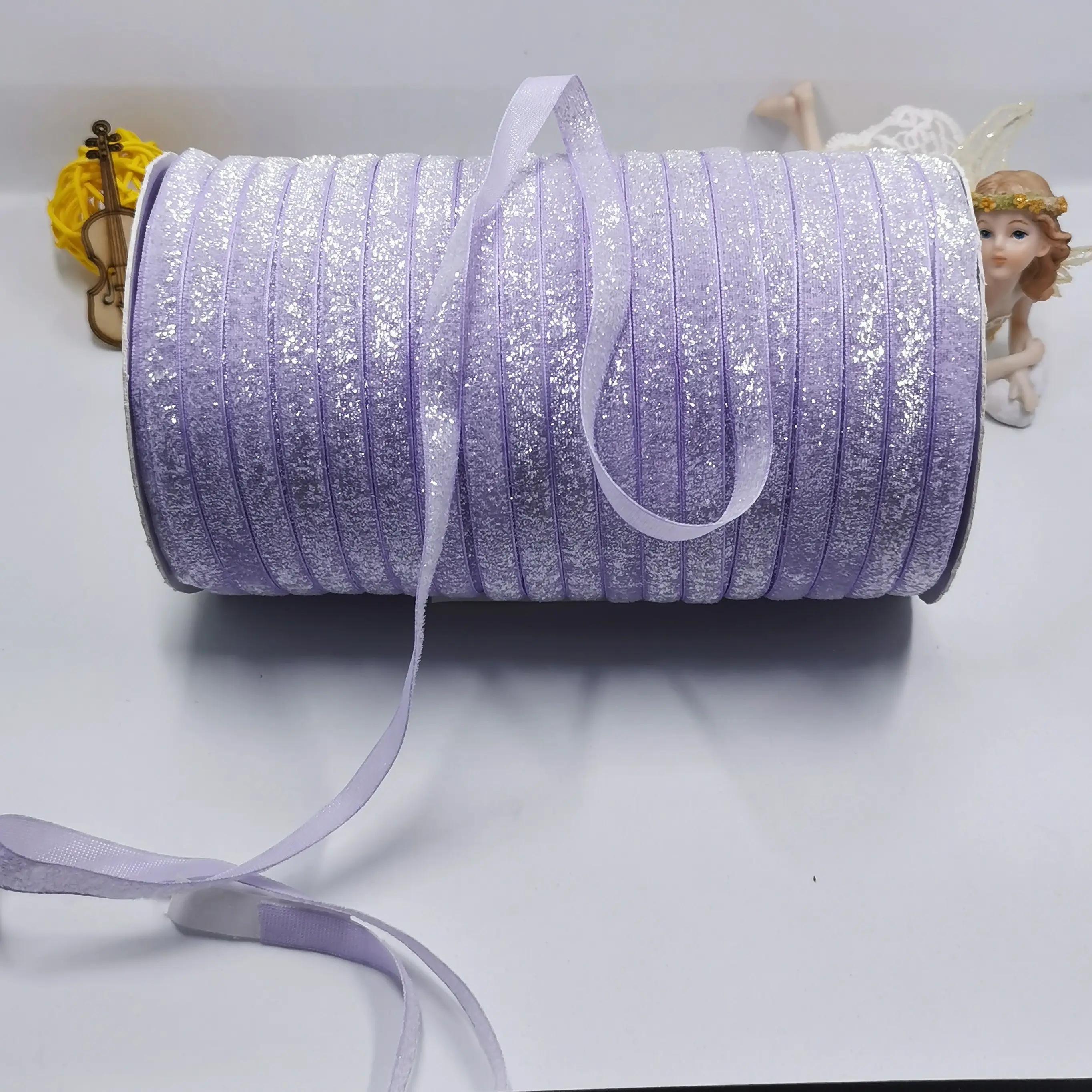 Ruban de velours élastique violet, vente en gros, 3/8 pouces (9Mm), tissu de velours pour nœuds