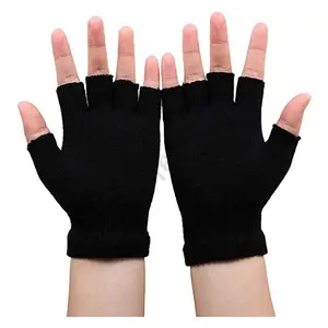 Зимние 100% акриловые перчатки без пальцев, черные перчатки без пальцев, варежки