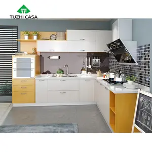 TUZHI CASA fornecedor da Malásia, porta com bico amarelo, base de aço inoxidável, armário de cozinha modular