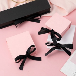 High Quality Ribbon Flip Pink Jewelry Package Box for Necklace Earrings Rings Gift Box Custom Logo Wholesale