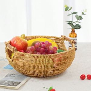 Panier en jacinthe d'eau, grande tour, paniers à linge tissés en feutre, style bohème, décoratif, petite paille pour la décoration - Product Image 4