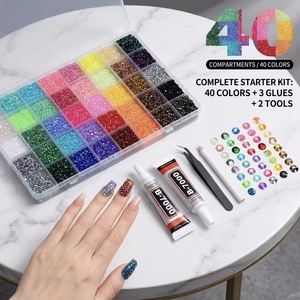 Kit de Démarrage Complet de <span class=keywords><strong>Strass</strong></span> 3D en Résine pour Ongles, 24 Couleurs, avec Compartiments, Colle B7000, Pince à Épiler, Perles et Cristaux, Boîte à Ongles - Product Image 5