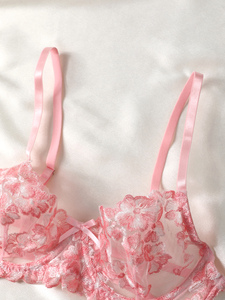 Ensemble de lingerie sexy pour femmes, vente chaude aux États-Unis, dentelle rose brodée, semi-transparente, lingerie érotique, fine, séduisante, sous-vêtements floraux taille basse - Product Image 4