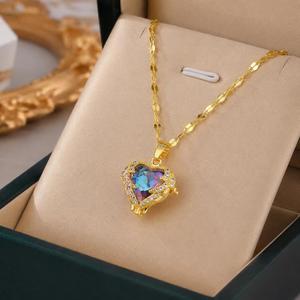 Non-Tarnish 18K Gold Plated Stainless Steel Link <b>Chain</b> Zircon Cross Heart Butterfly Pendant Women's Pearl Necklace Jewelry Gift - Product Image 4