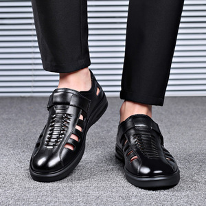 Sandales en cuir pour hommes, respirantes, en cuir de vache, fermeture Velcro, chaussures décontractées, taille 46 47 - Product Image 2