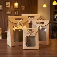 Sac de shopping de luxe écologique en papier kraft avec fenêtre, poignée en ruban, pour boutique, personnalisable avec logo, idéal pour emballage cadeau