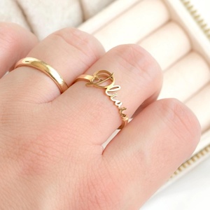 Nouveau Nom Personnalisé Bague en Acier Inoxydable Plaqué Or, Bague Personnalisée Cadeau <span class=keywords><strong>de</strong></span> Noë<span class=keywords><strong>l</strong></span> ou d'Anniversaire pour Votre Amour - Product Image 4