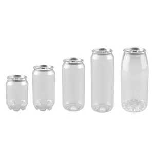 Personnalisé 250ml 330ml 400ml 500ml clair Transparent PET anneau de traction boîtes de conserve à ouverture facile pour boisson gazeuse jus soda bière café