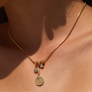 Collier pendentif en acier inoxydable avec zircon et serti pavé, design géométrique, bijoux de fête pour femme - Product Image 2