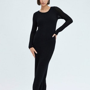Vestido Maxi de Punto Negro en Oferta, Vestidos de Punto para Mujer, Vestido Maxi de Manga Larga - Product Image 2