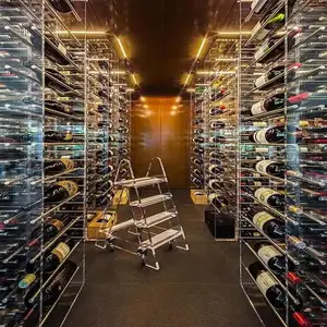 رف تخزين نبيذ أكريليك شفاف مخصص يعرض قبو نبيذ عمودي خزانة حامل زجاجة ، خزانة