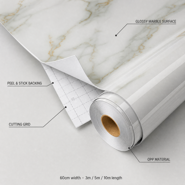 Heat Resistant Kitchen Wallpaper Oil Proof Self Adhesive Marble Contact Paper Easy Clean Removable Wall Covering Roll