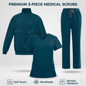 Krankenhausuniform Medizinische Arbeitskleidung Set für Frauen 3-teiliger Rayon-Mix Scrub-Anzug für Ärzte, Krankenschwestern, Zahnkliniken Arbeitskleidung 42020+52002 - Product Image 6