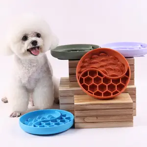 Stocked Food Grade Silicone Colorful Honeycomb dolphin Pet Cat Dog Slow Feeder Dishes Bowls For Fast Eater with Suction Cups