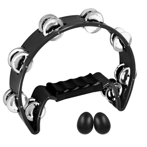 Tambourin à main en forme de croissant avec poignée ergonomique, kit de percussion musicale avec maraca, shaker à œufs et option clochettes de poignet - Product Image 1