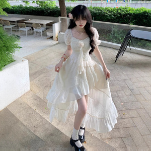 Vestido Casual Midi de Verano con Cuello Cuadrado, Cintura Imperio, Asimétrico e Irregular para Uso Diario - Product Image 2