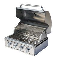 Barbecue à gaz encastrable haut de gamme en acier inoxydable 304, 4 brûleurs, 40000 BTU, thermomètre double température, allumage électronique, sécurité de la flamme