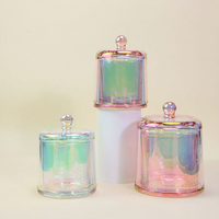 Nouveauté en gros, pot à bougie en verre vide, électroplaqué, couleur irisée, cloche à bougie avec base en verre