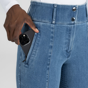 KY1037 <span class=keywords><strong>Pantalon</strong></span> équestre en denim pour <span class=keywords><strong>femme</strong></span> <span class=keywords><strong>Jeans</strong></span> en silicone respirant élastique Jodhpurs Collants d'équitation <span class=keywords><strong>Jeans</strong></span> Culottes - Product Image 2