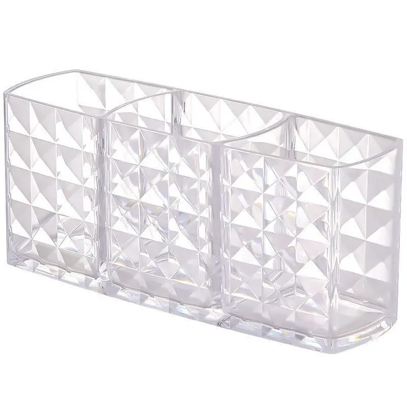 Schlussverkauf 3-Fächrige transparente Kosmetik-Speicherbox mit Diamantstruktur Make-up-Bürste Lippenstift Lippenspeicher Eimer-Stifthalter