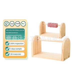 Solid Wood Spool <b>Rack</b> Double Tier <b>Rotatable</b> Yarn Storage <b>Rack</b> For Workshops - Product Image 3