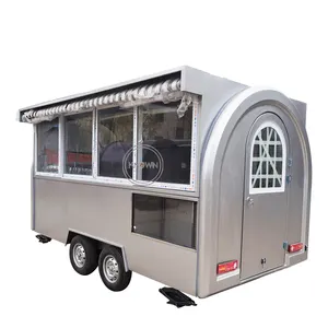 带全套设备的移动餐厅街头食品拖车特许食品卡车，带顶篷，用于出售咖啡热狗