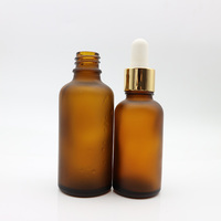 Flacon compte-gouttes en verre ambré givré avec bouchon doré et pipette en verre pour huile essentielle, sérum, cosmétique 5ml 15ml 20ml 30ml 50ml 100ml