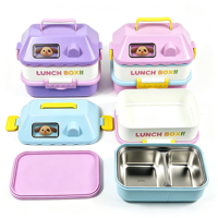 Boîte à lunch pour enfants en forme de maison mignonne, double couche, en acier inoxydable, boîte bento portable avec poignée, récipient alimentaire pour enfants, école