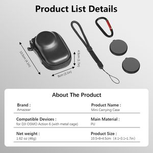 Amazear para DJI Osmo Action 6, Bolsa de Transporte Portátil con Forro Suave y Compartimentos Personalizables para Accesorios de Cámara - Product Image 5