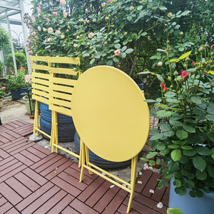 3 Piece <b>Patio</b> Bistro Set Foldable <b>Round</b> <b>Table</b> And Chairs Yellow Outdoor Garden Furniture - Product Image 3