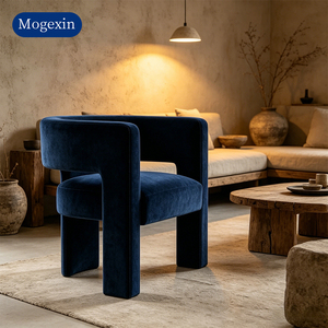 Fauteuil d'appoint moderne et minimaliste à structure géométrique, en velours bleu foncé, fauteuil de loisirs individuel évidé pour salon - Product Image 2