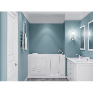 Modern White Acrylic 30-in <strong>X</strong> 60-in Walk-In Whirlpool Air <strong>Bath</strong> Combination Rectangular Tub Including Faucet Hand Shower Drain - Product Image 2
