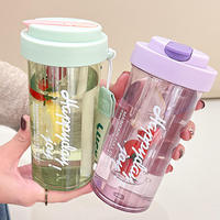 Gobelet portable en plastique de 600 ml avec sangle de poignet, paille anti-fuite, logo personnalisable pour la rentrée scolaire, les filles, l'été et le camping