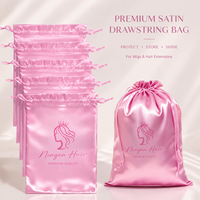 Pochette en satin de soie doux de luxe en gros avec cordon de serrage, logo personnalisé imprimé, promotion cadeau, 35x25cm, anti-poussière et anti-humidité pour perruques et extensions capillaires
