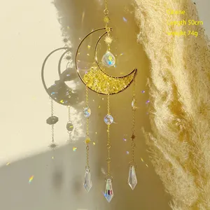 Best Price Natural Wind Chimes Crystal Moon Sun Catcher Crystal Hanging Amethyst Suncatcher