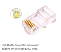 Connecteur blindé RJ45 8P8C plaqué or transparent de haute qualité avec 2/3 broches pour câbles réseau Cat5e/Cat6/Cat6a UTP/FTP