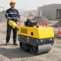 Petit compacteur vibrant à double tambour portatif pour système hydraulique, 350 kg, autoporté, pour la réparation de routes et le compactage de sols et d'asphalte