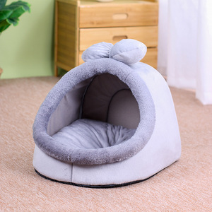 Gray <b>Bow</b> Cat Bed Oval Shape Soft Pet Bed For Cats - Product Image 4