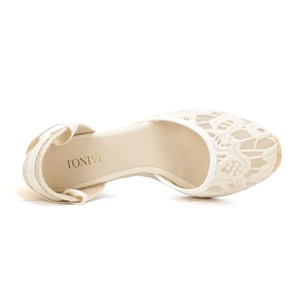 Sandales d'été pour femmes à <span class=keywords><strong>talon</strong></span> compensé haut, à bride cheville, bout fermé, plateforme épaisse, style espadrilles, sexy, à lacets - Product Image 5