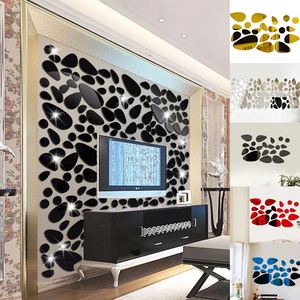 18Pcs/<b>Set</b> Removable Self-adhesive <b>Wall</b> Stickers 3D Pebble Decals <b>Mirror</b> Surface Acrylic Living Room Ornament DIY Home Decoration - Product Image 3