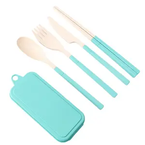 4 Cái Muỗng Fork Knife Đũa Di Động Có Thể Tháo Rời Có Thể Gập Lại Rơm Lúa Mì Bộ Dao Kéo Với Trường Hợp Hộp Cho Du Lịch