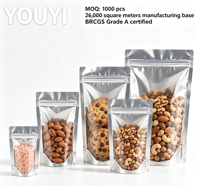 Sachets Doypack en aluminium à fenêtre transparente et haute barrière, de qualité alimentaire, avec fermeture à glissière refermable, pour noix, snacks et biscuits