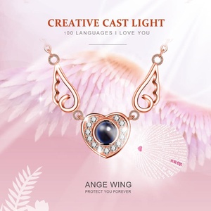 Oro rosa alas de Ángel corazón memoria <span class=keywords><strong>te</strong></span> amo en 100 idiomas collar - Product Image 2