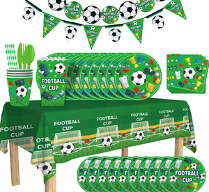 ชุดจาน ชาม แก้วกระดาษ ทิชชู่ ลายฟุตบอลสีเขียวขาว สำหรับงานวันเกิด - Product Image 1