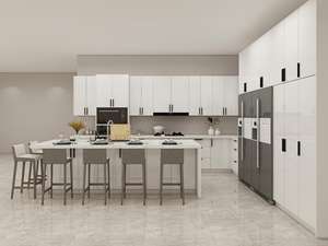 Gabinetes de Cocina Modernos en Forma de L, Puerta de Gabinete de Laca Blanca con Protector Contra Salpicaduras de Granito para Apartamento - Product Image 6